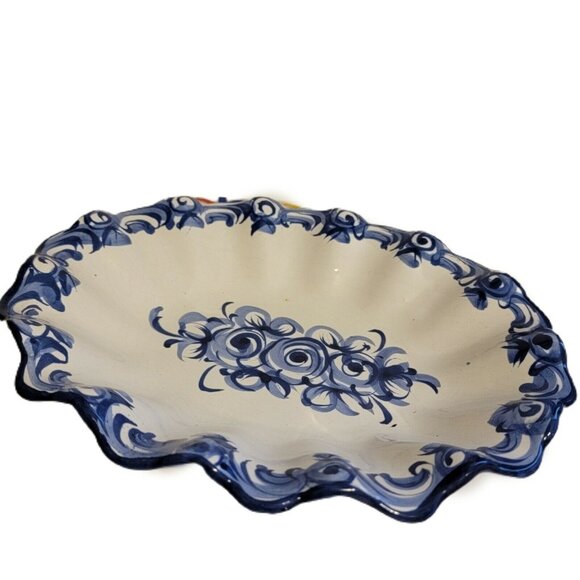 Vtg. Vestal 37 Portugal Pottery Hand Painted Fluted Blue/Floral Dish Box 2 & 3 - Picture 1 of 5